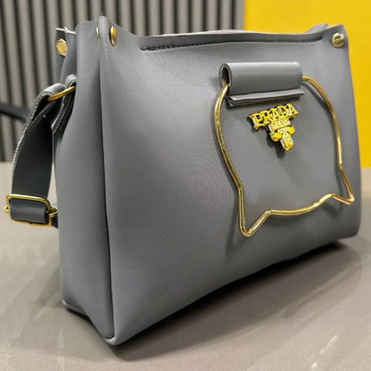 Beige Elegant Cat Handle Handbag for Girls & Ladies | Stylish Shoulder & Crossbody Bag with Gold Accents | Adjustable Strap