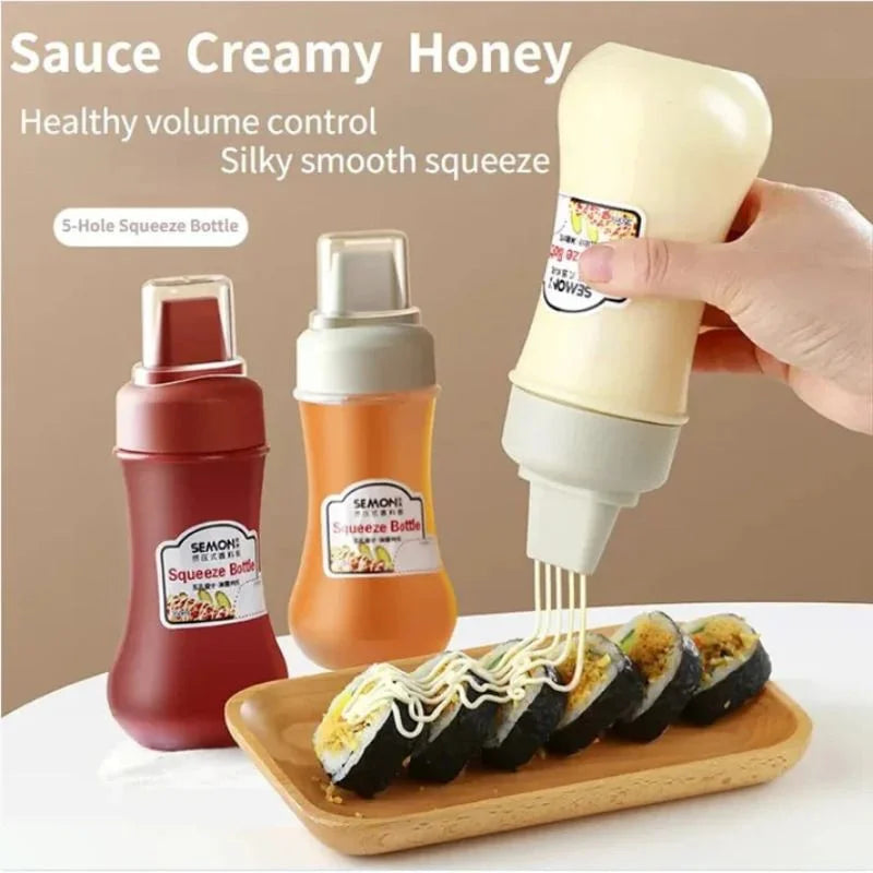 5 Hole Squeeze Sauce Bottle | Sauce Bottle for Kitchen | Black Cap