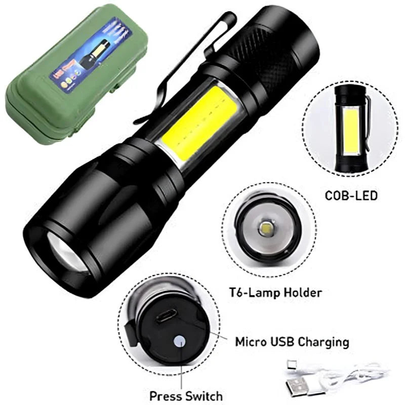 Metal COB Flashlight Torch  Emergency Penlight