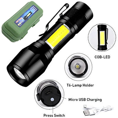 Metal COB Flashlight Torch  Emergency Penlight