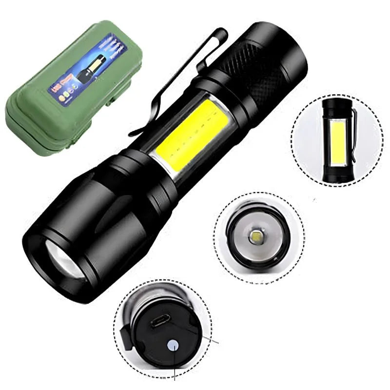 Metal COB Flashlight Torch  Emergency Penlight